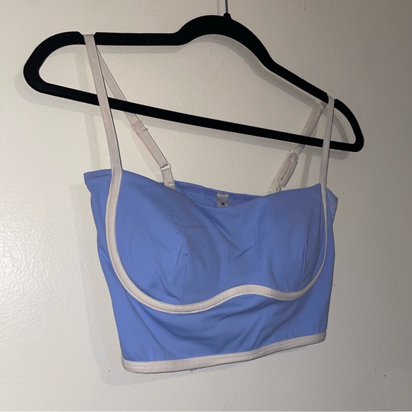 Kimberly | Blue and Cream Sports Bra with Adjustable Straps - Picture 2 of 5